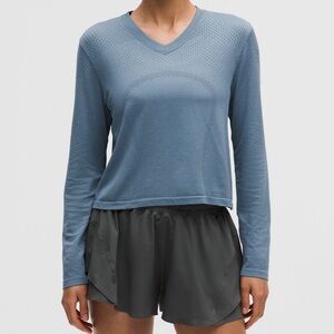 🆕 NWT Lululemon Swiftly Open Hole V-Neck Steel Blue Long Sleeve Shirt Active $78